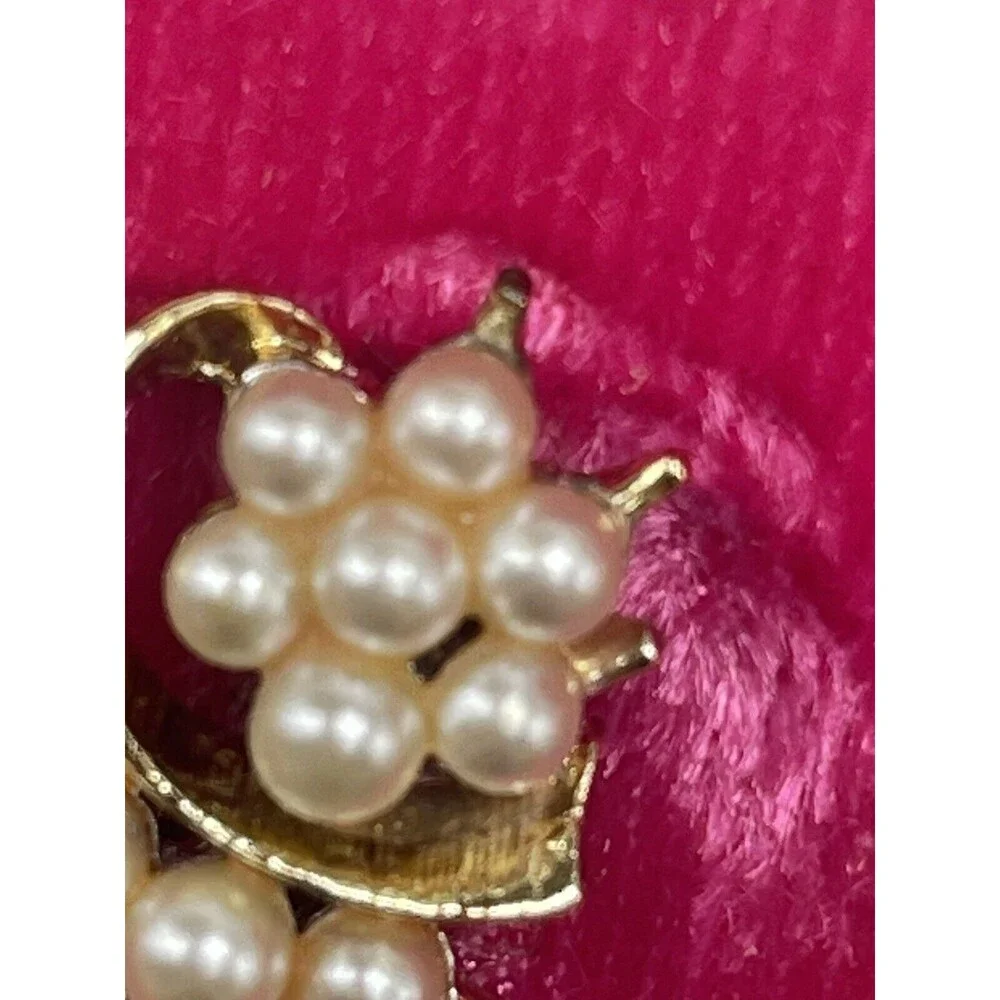 Vintage Gold Tone Faux Pearl Cluster Clip Earrings
